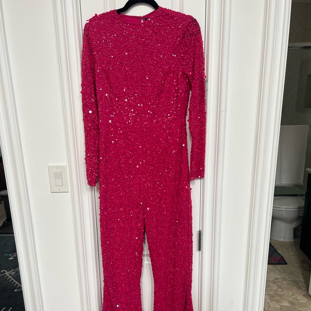 Hot Pink sequences Nasty Gal Flare bottom jumpsuit size US 8- New with Tags